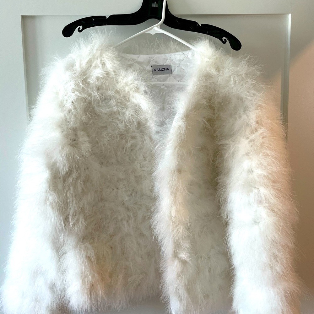 Brand new white feathered jacket
